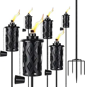 ZSPENG Upgraded 60 Inch Citronella Torches for Outside Set of 6, 16 Oz Outdoor Garden Torches with 5-Prong Grounded Stake, Metal Torch for Garden Dcor, Outside Torches for Backyard, Garden, Patio