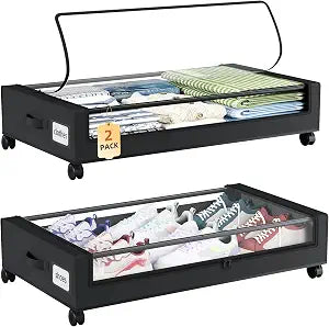 Somdot Under Bed Storage with Wheels, 2 Pack Under Bed Storage Containers