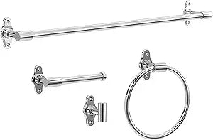 Franklin Brass Calloway 4-Piece Bathroom Set Polished Chrome 18" + 6" Towel Rack, Toilet Paper Holder, Hand Towel Holder, Hook | 4-Piece Bath Hardware Accessories Set CLWY64-PC