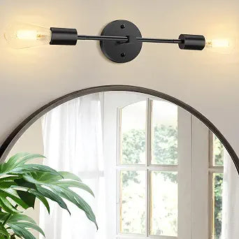 Modern Industrial 2-Light Vanity Light, Matte Black Hardwired Wall Sconce, Semi Flush Mount Indoor Ceiling Light, E26 Base Rustproof Wall Lamp for Bathroom Mirror Bedroom Entryway Hallway Decor (1)