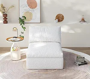 Single Cloud Sofa Chairs, Boneless Cloud Chair, Foam Couch Comfy Accent Bean Bag Chair for Reading, Living Room, Bedroom, Apartment, Office (White, 1 Seater)