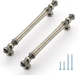 JOY DECOR 10 Pack 5 Inch Antique Silver Kitchen Cabinet Handles, Zinc Drawer Pulls for Cupboard, Dresser, and Wardrobe, 5" (128mm) Hole Center, Cabinet Hardware