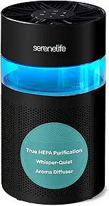 SereneLife Portable Air Purifier | Small Air Purifier For Home, Allergies, Pet Hair & Bedrooms | Filter Change Reminder & Aroma Box | Filtration Removes Dust, & Smoke Odor | Timer & Sleep Mode | Black