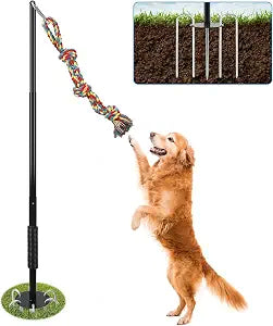 Teathurr Dog Pulling Toy - Interactive Tug of War Exercise Game for Yard & Park - Dogs Tug of War Outsider Stand-Upgraded Metal Stake & Durable Bungee Rope Toy for Large- Solo Play Enrichment