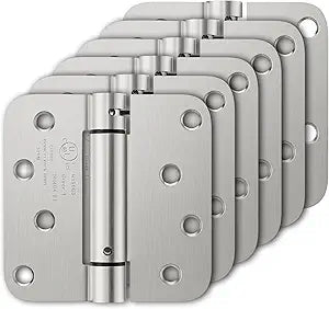 Luxbaro 6 Pack Self Closing Door Hinges, 4 Inch Spring Loaded Door Hinges, Adjustable Tension for Garage, Front Door, Back Door, for Left and Right Hand Door, 5/8'' Radius Corners, UL Listed