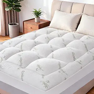 Exruby Luxury Queen Mattress Topper - 40% Viscose Derived from Bamboo - Extra Thick Pillow Top Mattress Pad with 8-20 Inch Deep Pocket, Breathable Jacquard Surface for Back Pain Relief(White)