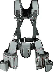 Tool Belt with Suspenders for Men Tool Belt Pouch Kit Bags with Adjustable Waist & Pockets for Electricians Carpenters Gardeners Construction Workers Multiple Pocket with Hammer Loop