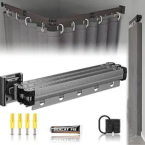 Wall Mount Folding Shower Curtain Rod, 57 Inches (4-Fold), Adjustable Diamond Shaped Corner Shower Curtain Rod 90 Degrees, No Drill, Space Saver, Bathroom Bathtub, Clothing Store, Dressing Rooms