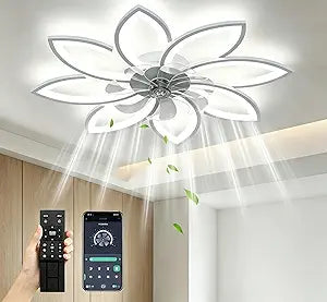 35" Ceiling Fans With Lights and Remote,Low Profile Ceiling Fan 6 Speed Super Quiet Reversible Motor,Modern Ceiling Fan With 3 color Stepless Dimmable for Bedroom/Living Room/Kids Room(White)