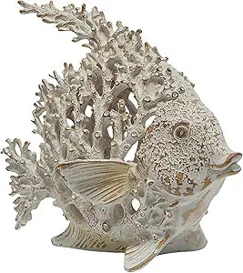 VVGIFTS Beach Coastal Decor Coral Reef Angelfish Home Office Desk Decor Sculpture Statue for Tabletop Shelf Bathroom Decoration Ornament Gift (White)