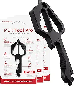 KeySmart Multitool Pro - 18-in-1 Multifunction Key Shaped Tool Pocket Multi-Tool Key Chain Bottle Opener Keychain, Key Multitool Keychain for Men Gift, EDC Gear Keychain, Black, 3 Pack
