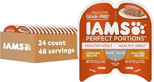 IAMS Perfect Portions Sensitive Digestion & Skin Wet Cat Food Pate, Healthy Adult Grain Free Pate, Chicken Recipe, 2.6 oz. (24 Twin Packs)