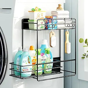 Nieifi Magnetic Shelves for Washing Machine, Heavy Duty, 2 Tier Magnetic Laundry Organizer, Dryer Sheet Holder for Laundry Room Storage, Black