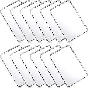 Mimorou 12 Pcs Baking Sheet Stainless Steel Cookie Sheet Small Metal Pans Professional Rectangle Oven Trays Kitchen Baking Cooking Oven and Toaster, Dishwasher Safe(8 x 5.9 Inches)