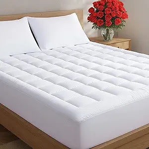 Mattress Pad Queen Size  Quilted Fitted Mattress Protector  Cotton Pillow Top Cover w/ 8-16" Deep Pockets  Thick, Comfy & Plush  Cooling, Breathable & Noiseless  Machine Washable  60 x 80(White)