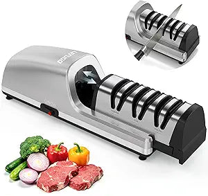 Electric Knife Sharpener for Kitchen Knives, Detachable Sharpening Head, 3-Stage Knife Sharpener Electric, 100% Diamond Abrasive, 15-Degree Precision Angle, Fast Sharpening, Polish (Silver)