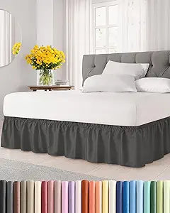 Wrap Around Dust Ruffle Bed Skirt - Charcoal - for King Size Beds w/ 15 Inch Drop - Easy Fit Elastic Strap - Adjustable Pleated Bedskirt w/Brushed Fabric - Wrinkle Free - for Women, Men, Kids & Teens