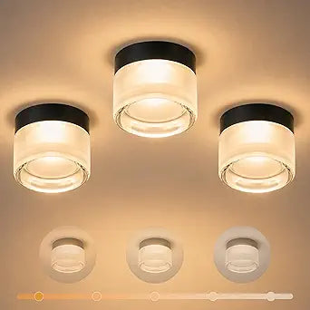OKELI Modern Glass Ceiling Light Fixture 3-Pack, Black Small LED Ceiling Lighting for Hallway Entryway Kitchen, 15W 900LM 5CCT 2700K-5000K,3pack