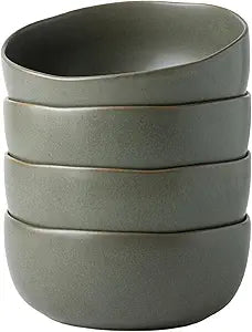 AmorArc Stoneware Cereal Bowls for Kitchen, 28oz Large Ceramic Soup Bowls Set of 4 for Meal,Snacks,Soup, Oven, Microwave&Dishwasher safe Kitchen Bowls with Wavy Rim, Reactive Glaze Matte