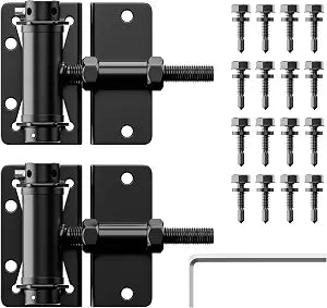 Heavy-Duty Self-Closing Gate Hinges, 90-Degree Adjustable Heavy-Duty Gate Hinges for Metal/PVC/Vinyl/Wood Fences, Narrow Fence Gate Hardware Door Hinges with Adjustable Tension, 2-Pack