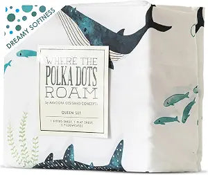 Where The Polka Dots Roam Nautical Ocean Twin Bedding Set - 3 Piece Super Soft Kids Bed Set with Fitted Sheet, Flat Sheet, and Pillowcase - Underwater Sea Creatures Design for Boys Girls Room D��cor