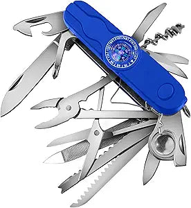 Swiss Eagle 30-in-1 Classic Pocket House Hold & Campaign Tool, Premium Multi Tool Pocket Tool with Compass, Scissor, Screwdriver, Plier, Magnifying Glass, Tweezer for Christmas Gifts - Blue