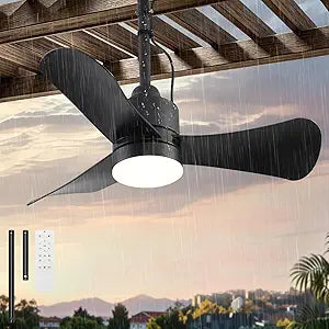 AHAWILL Gazebo Fan,32" Plug in Ceiling Fan with 3 Color LED Light,Waterproof Outdoor Hanging Fan,Outdoor Ceiling Fans for Patios,Gazebo,Pergola.Black