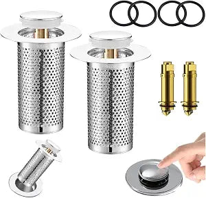 Bathroom Sink Drain Stopper for US Universal Replacement,Pop Up Drain for Bathroom Sink with Stainless Steel Filter Basket Hair Catcher, Sink Drain Strainer for 1.34-1.45 Inch