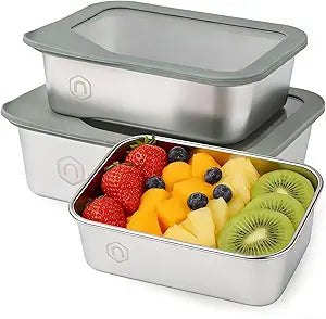 3PCS Stainless Steel Food Storage Containers with Glass Lids, 22/40/ 74oz Airtight Leak Proof Meal Prep Lunch Containers for Kitchen Storage, Microwave, Freezer, Dishwash Safe