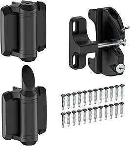 Self Closing Gate Hinges and Key Lockable 2 Sided Gate Latch Gate Hardware Kit,Two Sided Self Locking Gate Latch and No Rust Pool Gate Hinges for Outdoor Metal/Vinyl Fence,Locking Gate Door Lock Latch