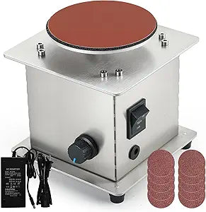 Mini Tabletop Disc Sander, 4 Electric Bench Sanding Machine with 20 Sandpapers, Stepless Speed Control 0-6000 RPM, Forward/Reverse Switch, DIY Woodworking & Craft Tool