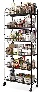 6 Tier Slim Storage Cart with Wheels, Metal Mobile Shelving Unit Organizer Utility Cart for Office Bathroom Kitchen Laundry Room Narrow Places (10inches)