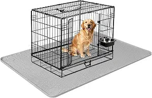 Silicone Dog Bed Mat, 57"x 40" Crate Mat for Dog Cages, Kennel Mat with Raised Edge, Washable, Waterproof, Leakproof, Protect Floors (Light Grey)
