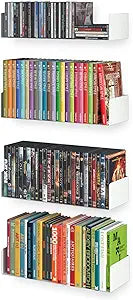 Wallniture Bali White Bookshelf and CD DVD Storage Shelf Set of 4, Metal Floating Book Shelves for Wall