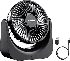 TRILINK Small USB Desk Fan  5-Speed Mini Table Fan with Adjustable Tilt, Ultra Quiet, USB Powered, Portable Cooling Fan for Home, Desktop, Bedroom, Bed, Office, Travel, and Camping (Black)