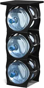 Bariboo Stackable Water Bottle Storage Rack Best Water Jugs 5 Gallon Organizer. Jug Holder for Kitchen, Cabinet and Office Organizing. Reinforced Polypropylene (Black, 3 Plus Shelf)