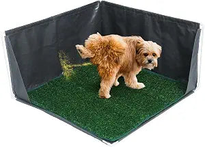 Dog Litter Box, Pee Pad Holder Foldable, Indoor Dog Potty Tray for Puppy & Medium Dogs, High Walls, Seamless, Waterproof, Easy to Clean, No Spill,Portable for Travel(w/Grass)