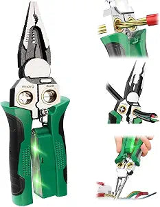 8 in 1 Wire Stripper with Voltage Tester, Wire Stripping Tool for Heavy Duty 12V-220V AC/DC Tester Hot/Neutral Wires, Multi-Functional Electrician Tool for HVAC, Car