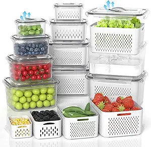 damynuo 10Pack Fruit Storage Containers for Fridge - Berry Containers with Vent and Handle Lids, Fruit Containers for Fridge with Colander, lettuce keeper for Refrigerator Organizers and Storage