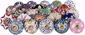 RAJRANG Multicolor Ceramic Knobs for Cabinet Dresser Drawer and Furniture Hand Painted Antique Floral Cupboard Pull Knob Round Pack of 25