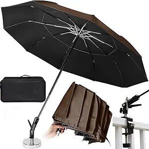 New 60" Folding Magnetic Umbrella,Designed for Outdoor Work,600lb Strong Suction Hvac Umbrella With Magnetic Base & Clamp,2-in-1 Sun & Rain Protection,180 Adjustable,Portable for HVAC (Brown)