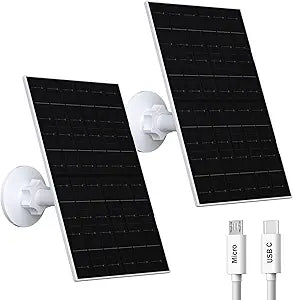 7W Solar Panel Compatible with Eufycam, USB-C Solar Charger for 5V Battery Cameras, IP66 Waterproof, 360 Adjustable Mount, 7.2ft Charging Cable, 2 Pack