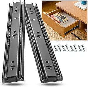 Drawer Slides Ball Bearing 3 Folds Full Extension Side Mount Cabinet Runners Glides Rails Track 100 Lbs Load 10 12 14 16 18 20 22 24 Inch Black(Black-Basic- 5 PRS,12 Inch)