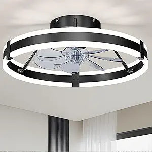 19.7" Low Profile Bladeless Ceiling Fan with Lights & Remote -Flush Mount Fandelier Light Fan for Bedroom/Kitchen, 3000-6000K Dimmable LED, 6-Speed Modern Fan with Lights for Home/Office