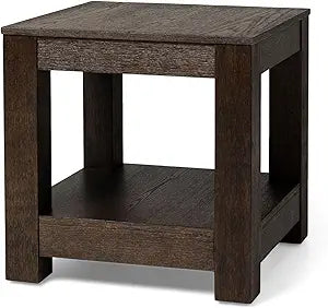 Maven Lane Paulo Side Table  22 Inch Square Table with Storage  Brown Solid Wood  Ideal for Living Room and Bedroom