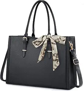 IGOLUMON Laptop Bag for Women 15.6 Inch Waterproof Laptop Tote Bag Leather Work Bag Computer Briefcase Office Professional Large Capacity Handbag Shoulder Bag Black