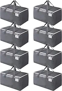 BlissTotes Large Moving Boxes and with Zippers & Handles Moving Supplies with lids, Heavy Duty Totes for Storage Bags for Space Saving, Fold Flat, Moving and Storing 125L, 8 Pack