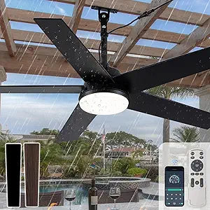 Bella Depot 48" Outdoor Ceiling Fan Black Waterproof Gazebo Fan with Light Smart App Remote Control Hanging Fan for Outside Patios Pergola Tent Plug-in Design Adjustable Brightness (48"- Black)