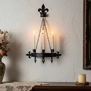 We Moment Black Candle Sconces, 3-Candle Wall Sconces for Taper Candle, Gothic Victorian Candelabra Wall Decor, Rustic Holder for Bathroom, Staircase, Living Room, Dining RoomSet of 1