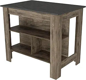 FM FURNITURE Brooklyn Kitchen Island, Dark Brown, Surface Color Onix, with Three Uncovered Shelves. for Kitchen Room